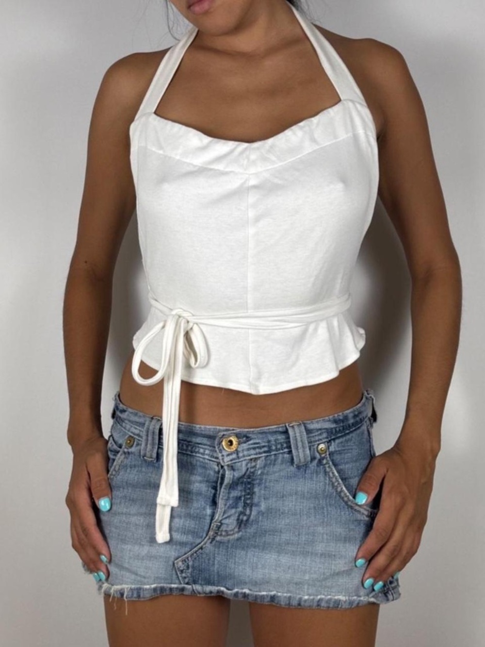 Vintage Norma Kamali White halter crop top with tie waist
